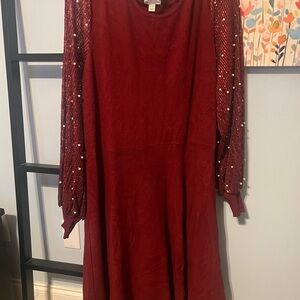 Elegant Red Dress with Sequin Sleeves